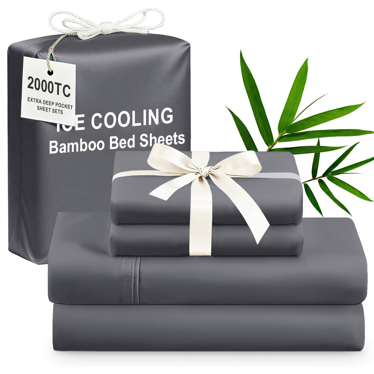 Bamboo Cooling Bed Sheets 4 Piece Set – Extra Deep Pocket Fitted Sheet, Flat Sheet & Pillowcases for Hot Sleepers | Breathable Soft Bedding | Twin Full Queen King | 12 Colors