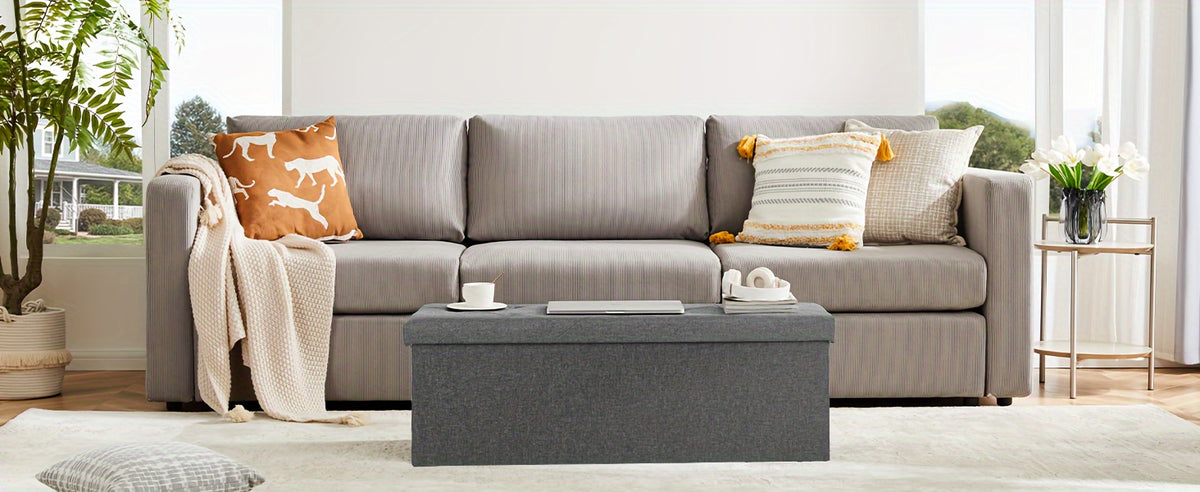 Storage Ottoman Bench 43 Inch 660 LB Capacity Folding End of Bed Bench with Padded Seat, Large Storage Chest Foot Rest Stool for Bedroom Living Room Entryway, Available in Nylon & Leather, Multiple Colors