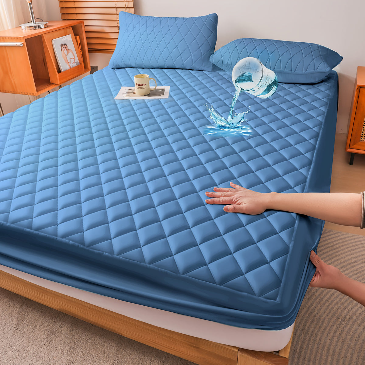 Waterproof Mattress Protector with Side Storage Pocket, Diamond Quilted Deep Pocket Mattress Cover – Breathable Cooling Mattress Pad, Soft Noiseless Bed Protector for Twin Full Queen King, Multiple Colors