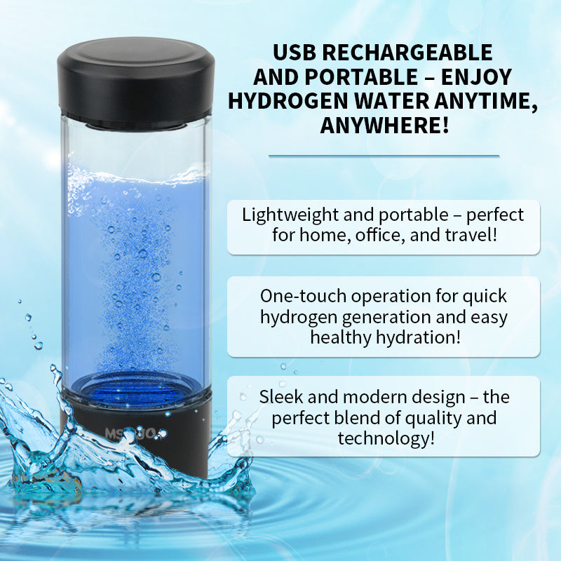 Hydrogen Water Bottle Generator 420ml SPE PEM Technology, Portable Water Ionizer Produces 1600ppb Hydrogen-Rich Water in 3 Min, Borosilicate Glass Hydro Water Machine for Office Travel Fitness