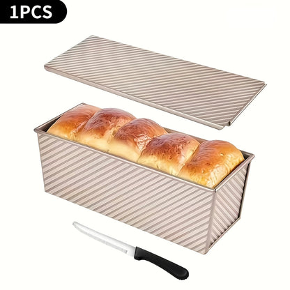 Pullman Loaf Pan with Lid Extra Large 12.3x4.7x4.3 Inch – Sandwich Bread Pan with Vent Holes & Bread Knife, Non-Stick Baking Pan for Square Loaf, 1 or 2 Pack, Gold & Black