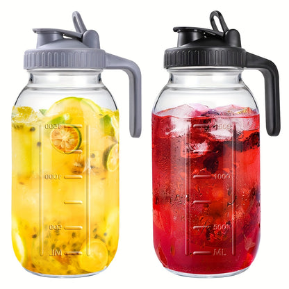 Glass Water Pitcher 64oz with Leak-Proof Lid - Thickened Lead-Free Glass Cold Brew Coffee Bottle, Refrigerator Storage Jug for Water, Juice, Iced Tea & Breast Milk