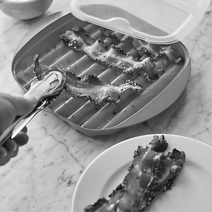Microwave Bacon Cooker Tray with Lid – Non-Slip Drainage Design, Dishwasher Safe PP Bacon Rack for Quick Crispy Bacon, Grease-Free Cooking, Kitchen Essentials for Home & Holiday Meals