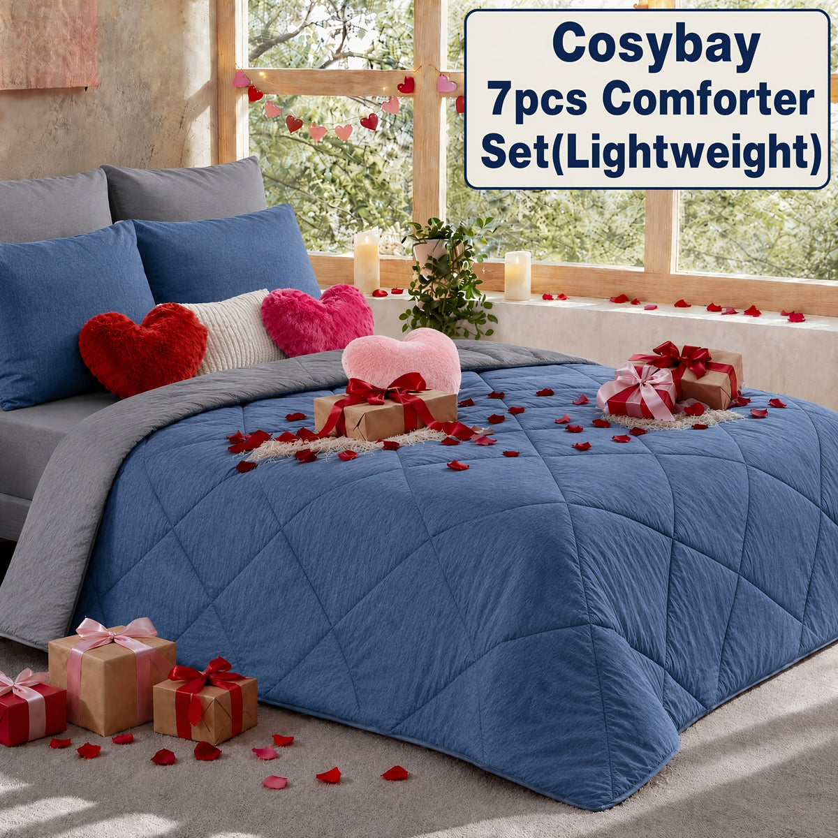 Pinch Pleated Comforter Set Queen King Full – 7 Piece Bed in a Bag with Sheets Pillowcases Pillow Shams, Hypoallergenic Down Alternative Microfiber Bedding 33 Colors All Season