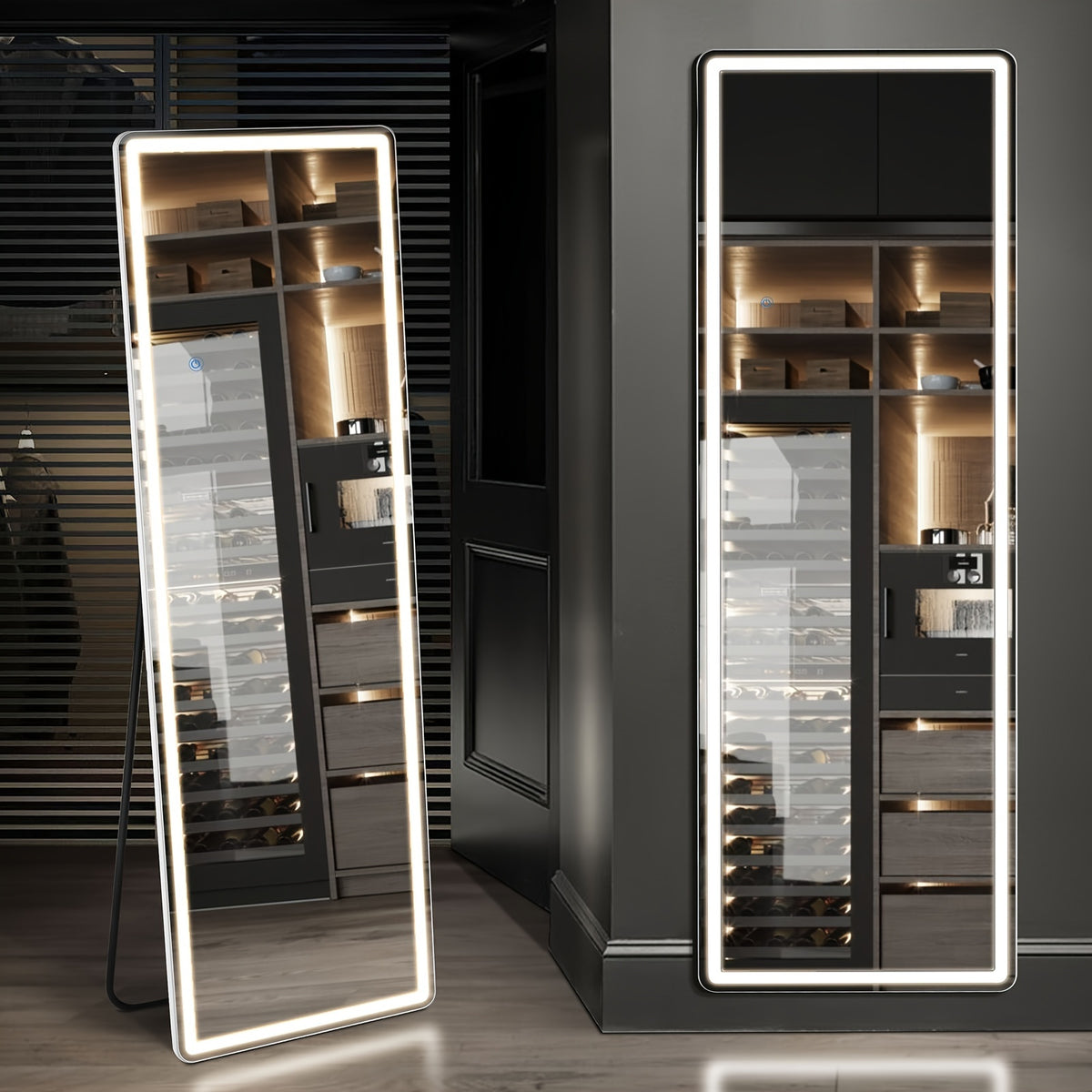 Full Length Mirror Floor Standing with LED Lights – Arched & Rectangle Aluminum Frame Dressing Mirror for Bedroom & Living Room, Black Gold White, 16x59 / 21x64 / 26x71 Inch