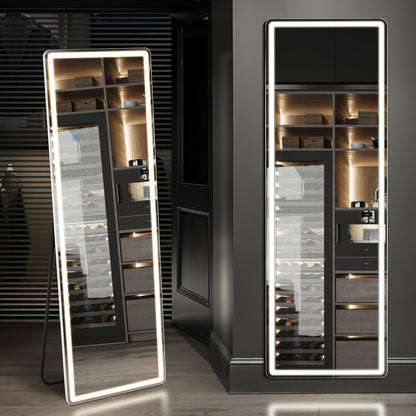 Full Length Mirror Floor Standing with LED Lights – Arched & Rectangle Aluminum Frame Dressing Mirror for Bedroom & Living Room, Black Gold White, 16x59 / 21x64 / 26x71 Inch