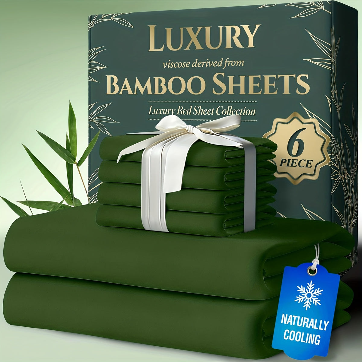 Bamboo Cooling Bed Sheets 6 Piece Set - 17 Inch Deep Pocket Fitted Sheet for Hot Sleepers, Cloud-Soft Luxury Flat Sheet & Pillowcases, Twin Full Queen King, Breathable Hypoallergenic Bedroom Bedding