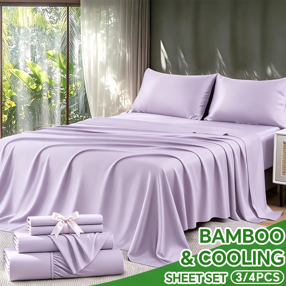 Cooling Bamboo Fiber Sheet Set Twin Full Queen King, 16-Inch Extra Deep Pocket Bed Sheets, Soft Hotel-Style Cooling Bedding for Hot Sleepers, Wrinkle & Shrink Resistant, 13 Colors, 3/4 Piece Set