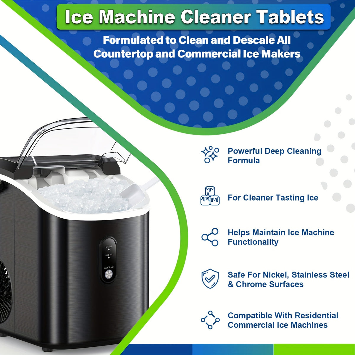 Ice Maker Cleaning Tablets 12/24/36 Pack – Deep Cleaning Descaler & Deodorizer, Food-Grade Citric Acid, Nickel-Safe, No Residue, Compatible with All Countertop & Portable Ice Machines