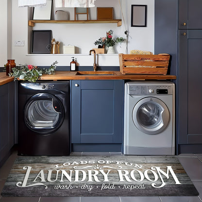Non-Slip Laundry Room Mat Heavy Duty Washable Runner Rug with Rubber Backing Wood Grain Design for Laundry Room Kitchen Bathroom – Dark Brown Gray Rustic Style Durable Floor Carpet