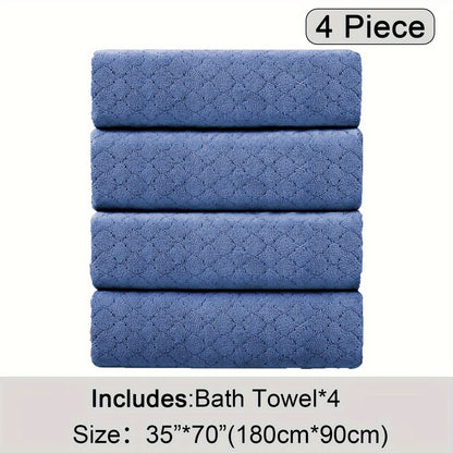 Diamond Weave Bath Towel Set 4 Piece Oversized Ultra Soft Quick-Dry Microfiber Towels Highly Absorbent Hotel Quality Bathroom Towels 10 Colors for Home Gym Spa – Luxury Bath Towel Set