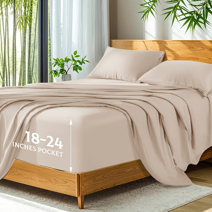 Bamboo Bed Sheets Cooling Twin Full Queen King Size for Hot Sleepers, Breathable Moisture Wicking Soft Bamboo Bedding Set Deep Pocket, Hotel Luxury Sheets 13 Colors Black White Gray Beige