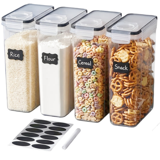 Pour Spout Food Storage Containers 4 Pack Extra Large 4L/135oz – BPA-Free Airtight Pantry Canisters for Cereal Flour Rice Nuts Grains, Includes Free Labels & Marker Pen, Kitchen Pantry Organization