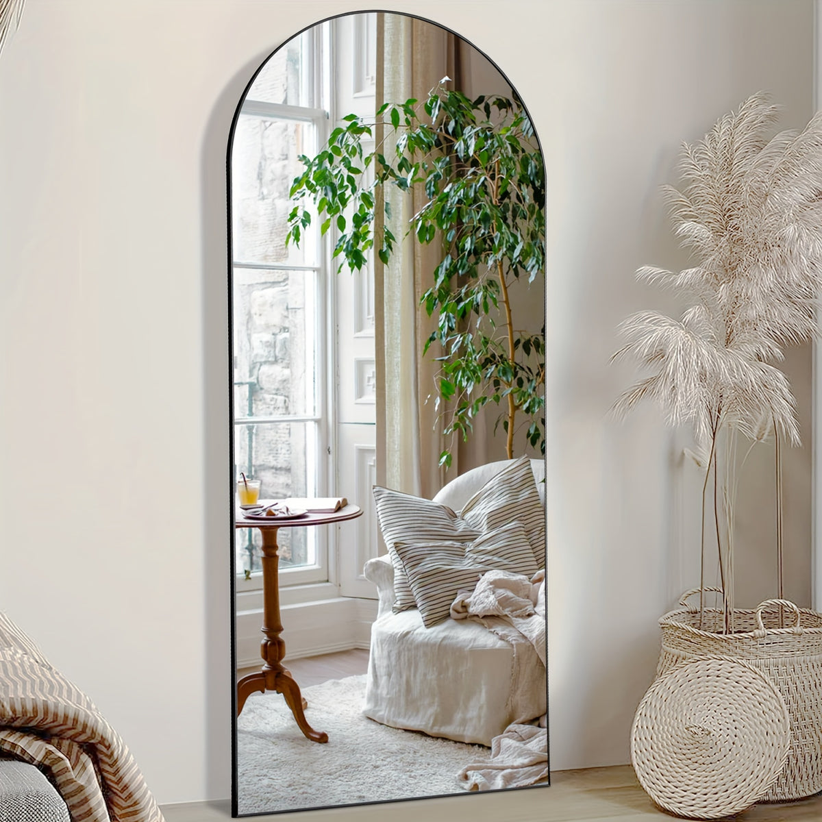Arched Full Length Mirror 59"x16" Floor Mirror with Aluminum Alloy Frame & Shatter-Proof Nano Glass – Standing Full Body Wall Mirror for Bedroom Living Room Cloakroom