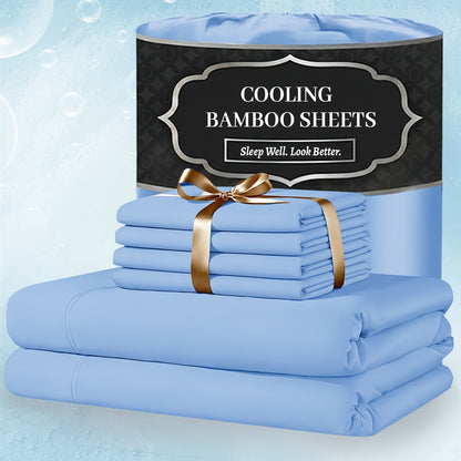Bamboo Bed Sheet Set Extra Deep Pocket – 4 & 6 Piece Breathable Cooling Fitted Sheet Set, Soft Wrinkle-Free Hotel Luxury Bedding for Hot Sleepers, Twin Full Queen King Size with Pillowcases