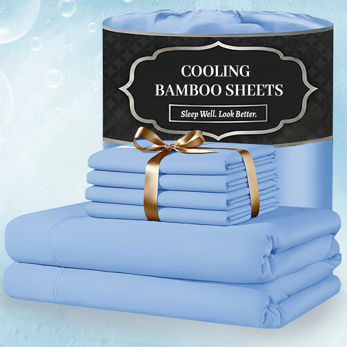 Bamboo Bed Sheet Set Extra Deep Pocket – 4 & 6 Piece Breathable Cooling Fitted Sheet Set, Soft Wrinkle-Free Hotel Luxury Bedding for Hot Sleepers, Twin Full Queen King Size with Pillowcases