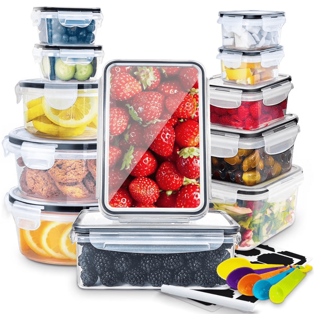 Food Storage Containers with Lids Set – Stackable Meal Prep Containers, Leakproof, Microwave & Freezer Safe, BPA-Free Plastic, 12/24/48/50 Piece Sets for Leftovers, Fruits & Vegetables