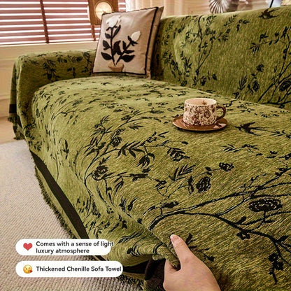 Chenille Tassel Sofa Throw Blanket for Couch – Thickened Non-Slip Machine Washable All-Season Sofa Cover for Living Room & Office, Multiple Sizes