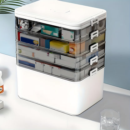 5-Tier Stackable Storage Box with Lids & Handle – Large Capacity Transparent Organizer for Crafts, Sewing, Cosmetics, Office Supplies, Pills & Bathroom