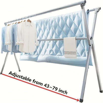 Foldable Clothes Drying Rack 3-Bar – Retractable Stainless Steel Laundry Drying Rack for Indoor & Outdoor Use, Heavy Duty Collapsible Clothesline, 63” / 79” / 95” Adjustable Length
