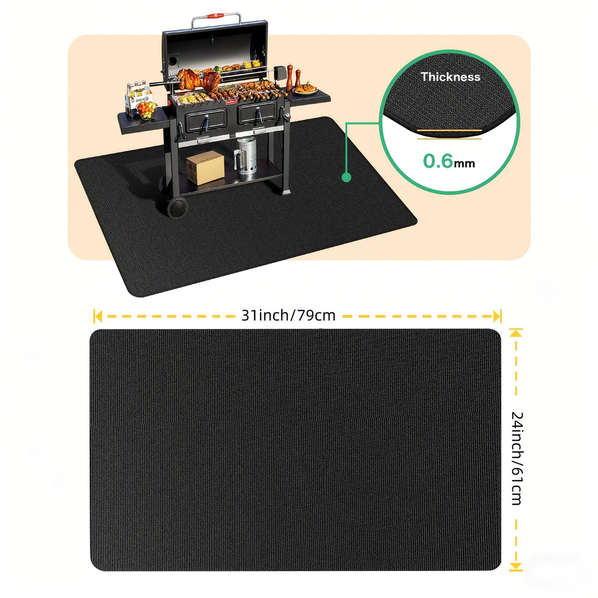 BBQ Grill Mat Double-Sided Fireproof Waterproof – Fiberglass Silicone Under Grill Protector for Deck Patio Lawn, Heat Resistant, Easy Clean, 7 Sizes for Outdoor Grills Fire Pits & Smokers