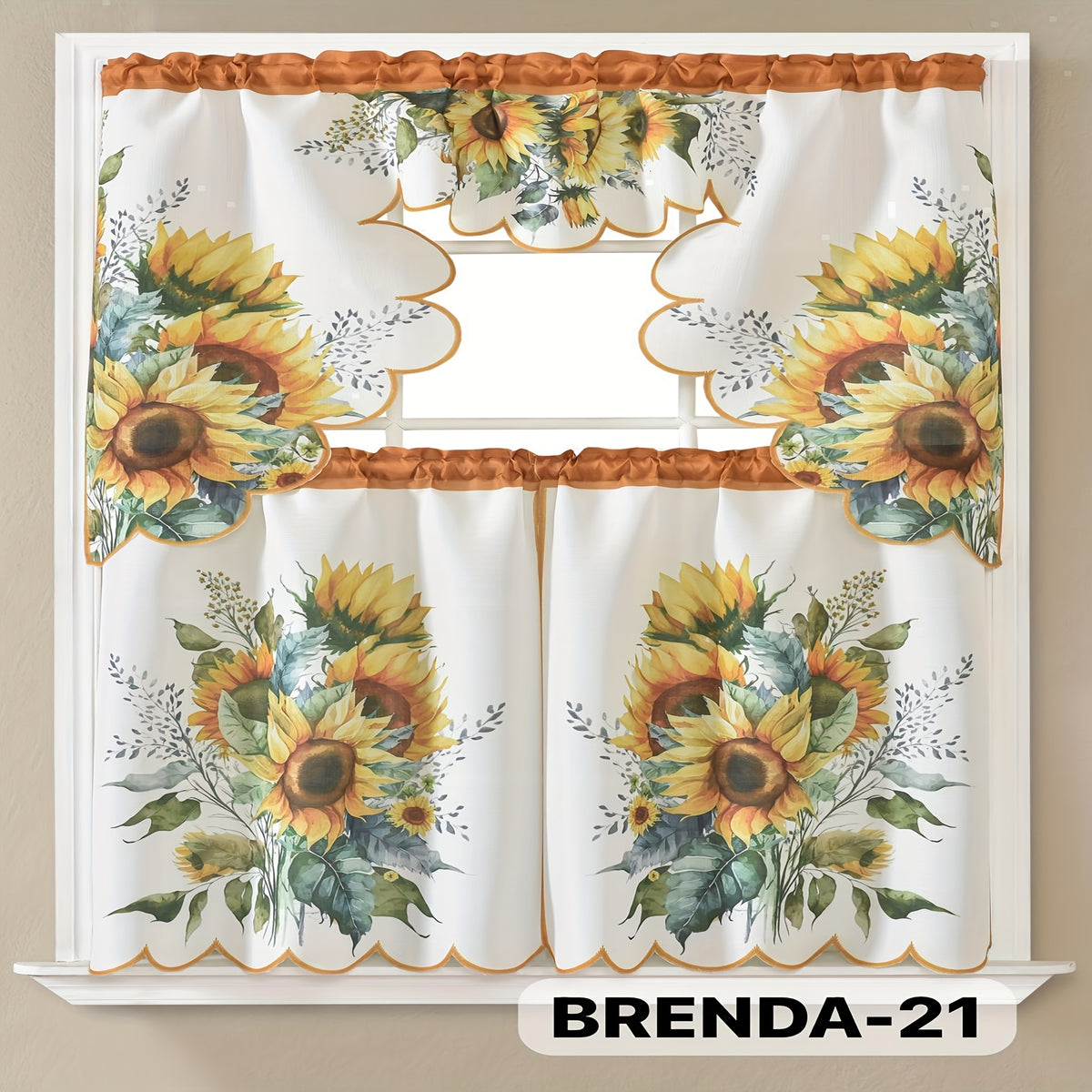 Kitchen Curtains Set 3 Piece with Embroidery – Satin Fabric Valance and Tier Curtains for Kitchen Windows, 49 Colors, Light Filtering, Rod Pocket, Machine Washable