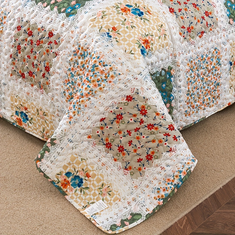 Floral Quilt Set 2 3 Piece Twin Full Queen King Lightweight Patchwork Coverlet Bedding Set Soft Cozy Boho Comforter with Pillow Shams Green Blue Pink Plaid Spring Summer Year Round