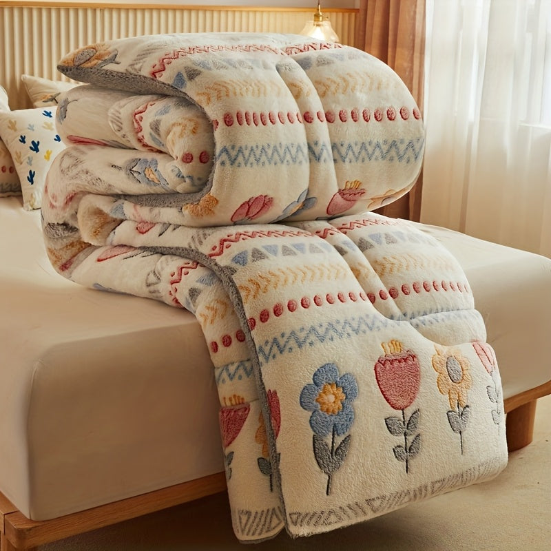 Bohemian Winter Comforter | Thick Warm Snowflake Velvet Quilt with Floral & Geometric Patterns | Machine Washable Bedspread for Bedroom & Hotel, Twin, Full, Queen, King