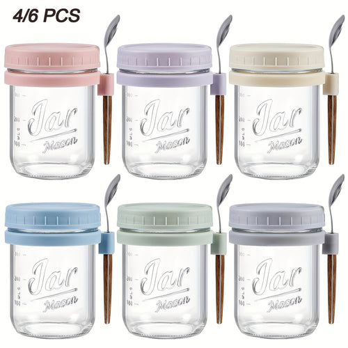 Overnight Oats Containers with Lids and Spoons – Glass Mason Jars Set, Large 16oz & 4oz Airtight Jars for Meal Prep, Milk, Cereal, Fruit, Yogurt – 4, 6, 8 or 12 Pack