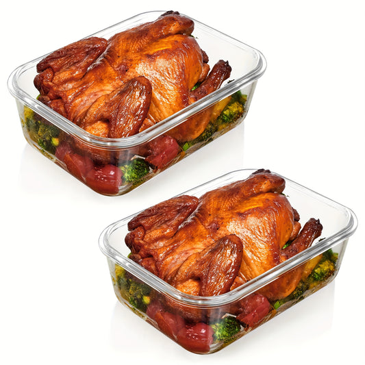 Large Glass Baking Dish Set 2 Pack 63oz/1860ml – Borosilicate Glass Food Storage Containers with Snap Airtight Lids, Oven Microwave Freezer Dishwasher Safe, Leak-Proof Meal Prep Containers
