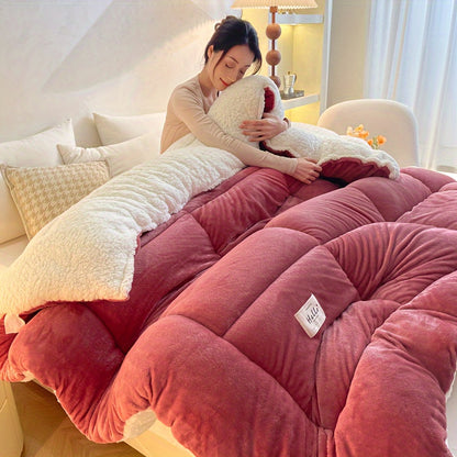All Season Comforter Thick Soft Quilted Duvet Machine Washable Box Stitch Solid Color – Twin Full Queen King Breathable Warm Bedroom Comforter for Fall Winter Rouge Black Grey Blue Green