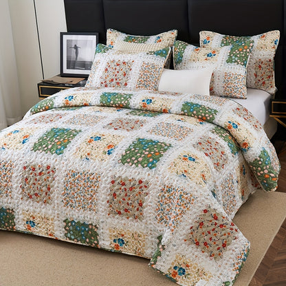 Floral Quilt Set 2 3 Piece Twin Full Queen King Lightweight Patchwork Coverlet Bedding Set Soft Cozy Boho Comforter with Pillow Shams Green Blue Pink Plaid Spring Summer Year Round