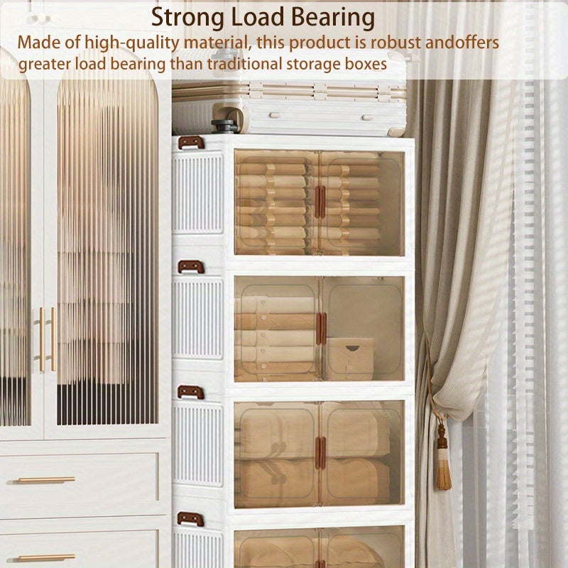 Stackable Storage Locker with Doors and Wheels - Collapsible Plastic Cabinet 1-5 Layers Large Capacity Home Organization for Bedroom Living Room Kitchen