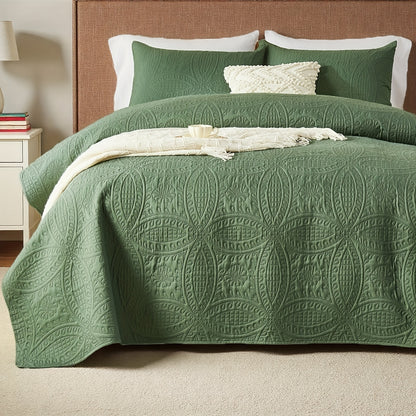 Coin Pattern Quilt Set 2/3 Piece – Lightweight Microfiber Bedspread Soft All-Season Coverlet with Pillow Cases, Twin Full Queen King, Modern Style Bedroom Comforter Set Multiple Colors & Random Color