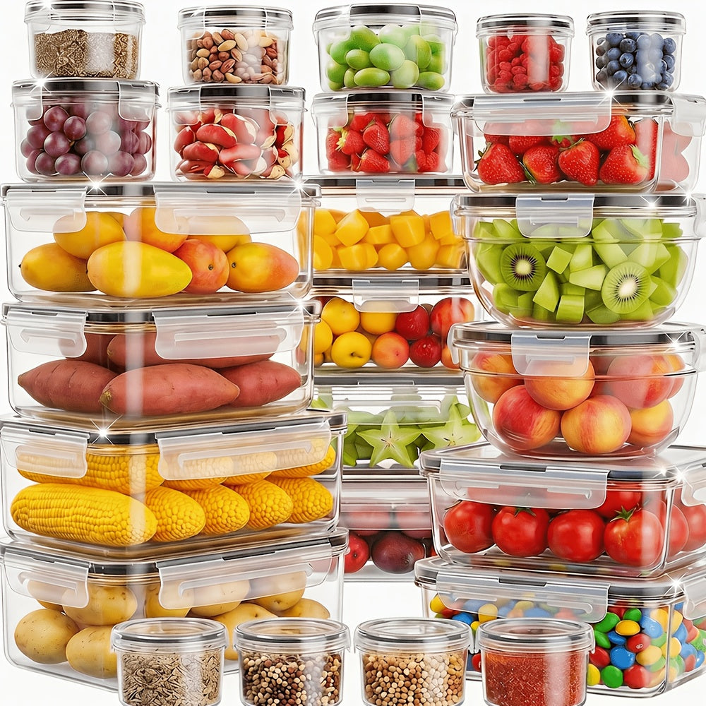 Food Storage Container Set BPA-Free with Airtight Snap Lids – Stackable Meal Prep Containers, Microwave & Dishwasher Safe, Leak-Proof Kitchen Pantry Organizer with Labels & Marker – 24, 48 or 50 Piece