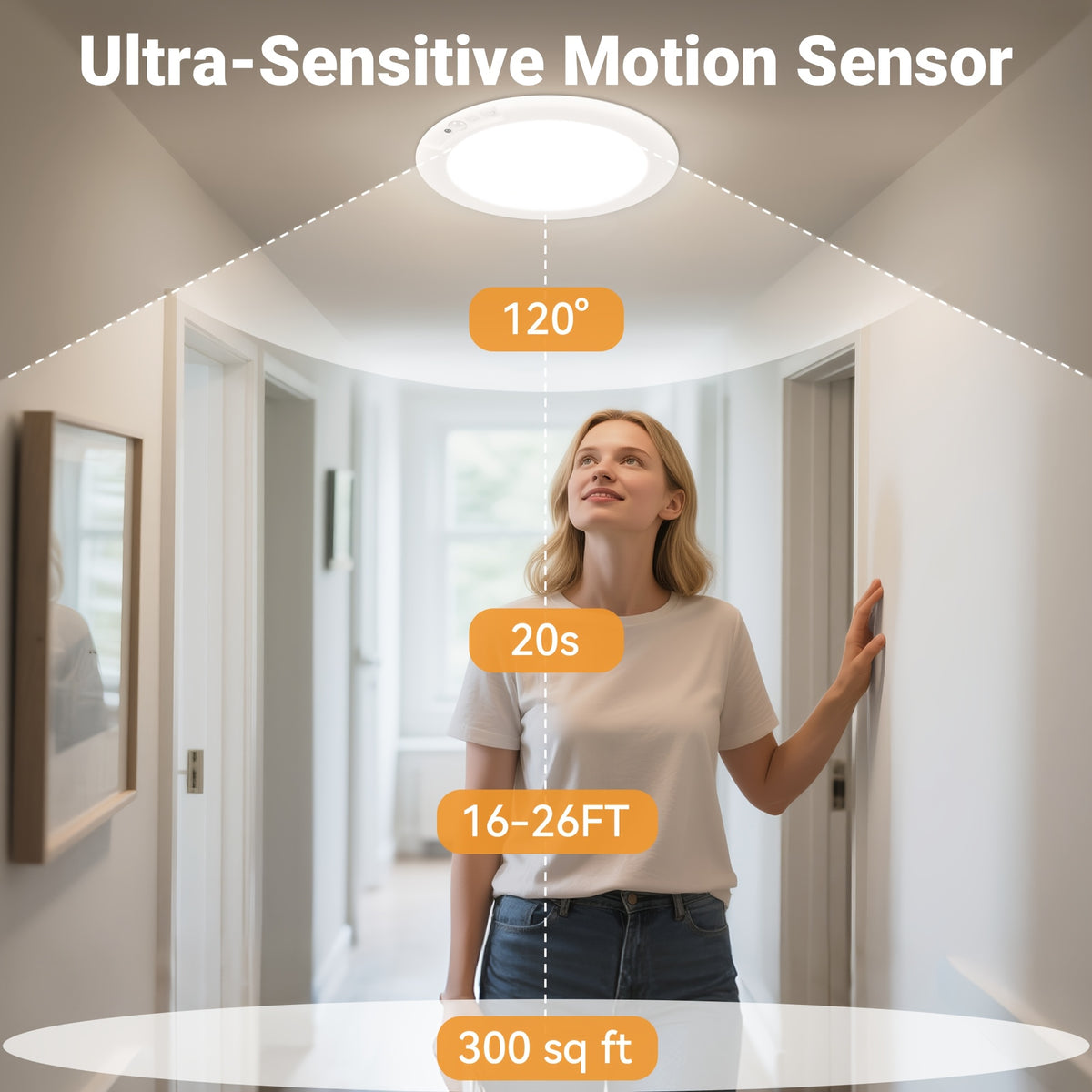 Rechargeable LED Ceiling Light with Motion Sensor & Remote Control – Battery Operated, 3 Color Temps (3000K/4500K/6500K), 10 Brightness Levels, Dimmable Closet Light for Bathroom, Hallway, Pantry & Porch – White, Black & Gold