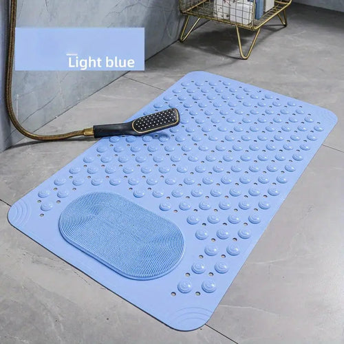 PVC Shower Mat with Massage Buttons & Polka Dot Pattern – Non-Slip Rectangular Bath Safety Mat, 0.35 Inch Thick Durable PVC, Anti-Slip Bathroom Rug for Wet Areas, 4 Colors: Blue Pink Gray Green