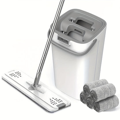 Hands-Free Flat Mop and Bucket Set with 5 Microfiber Pads – Self-Wringing Floor Mop for Hardwood, Tile & Laminate, Bedroom Kitchen Bathroom Living Room Cleaning Kit