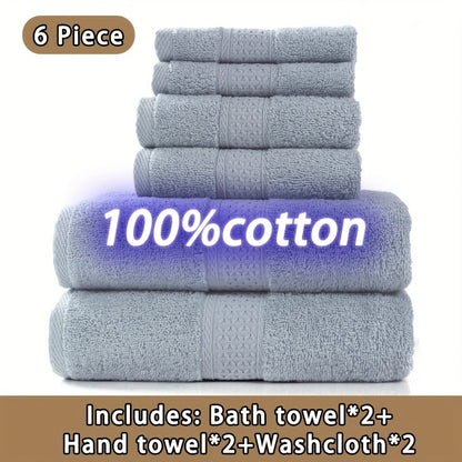 100% Cotton Bath Towel Set 3 or 6 Piece, Ultra Soft Highly Absorbent Knit Towels for Bathroom, Hotel Quality Bath Towels for Home Shower Spa Sauna, 360GSM Thick Towel Set in Grey Blue White