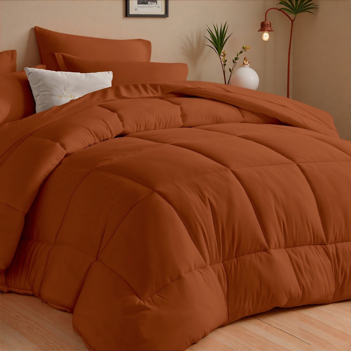 Comforter Set 5/7 Piece Checkered Pattern Bed in a Bag – Ultra Soft Breathable Fluffy Fiber Fill All Season Bedding Set with Comforter Flat Sheet Fitted Sheet Pillowcases, Twin Full Queen King 17 Colors