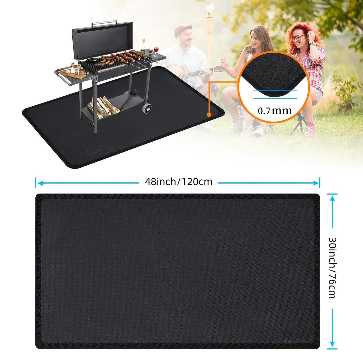 Grill Mat for Outdoor BBQ – Fireproof Waterproof Under Grill Protector for Deck, Patio & Lawn, Heat Resistant to 2000°F, Easy Clean BBQ Mat for Fire Pit & Smoker