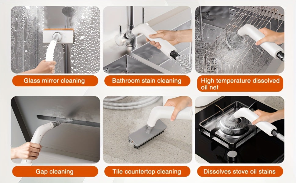 Handheld Steam Cleaner, 4.4 Bar High-Pressure Fast Heating with 6 Multifunctional Nozzles, 47oz Large Capacity, Dual Safety Protection, Portable Steam Mop for Kitchen Bathroom Floor Sofa Car & Appliances
