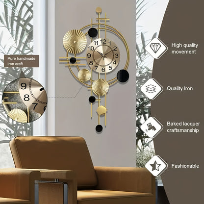 3D Metal Wall Clock for Living Room – Large 30.7x17.7 Inch Silent Non-Ticking Decorative Wall Art Clock, Modern Creative Big Wall Clock Decor for Bedroom Entryway Office, Golden Finish