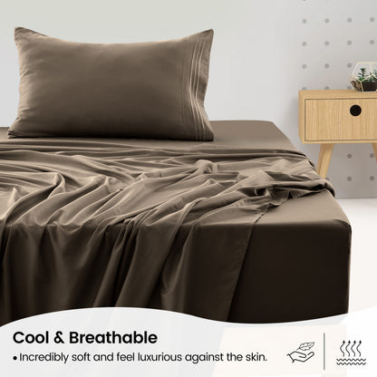 1800 Series Bed Sheets Set 4 Pieces – Brushed Microfiber Deep Pocket Sheet Set with Pillowcases, Cooling & Breathable Bedding for All Seasons, Fade Resistant, Fits Mattresses Up to 16 Inches