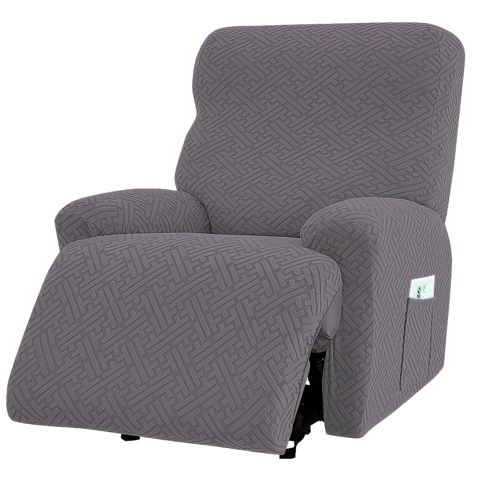 Stretch Recliner Cover with Pocket – 4 Season Washable Recliner Slipcover, Soft Jacquard Knit Fabric, Anti-Slip Sofa Chair Protector for Living Room, 9 Colors