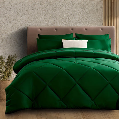 Cooling Comforter Set Queen King Twin - Lightweight Breathable Microfiber Fluffy Bedding with Rhombus Grid, Soft All Season Comforter with Pillowcases, 20 Colors Available