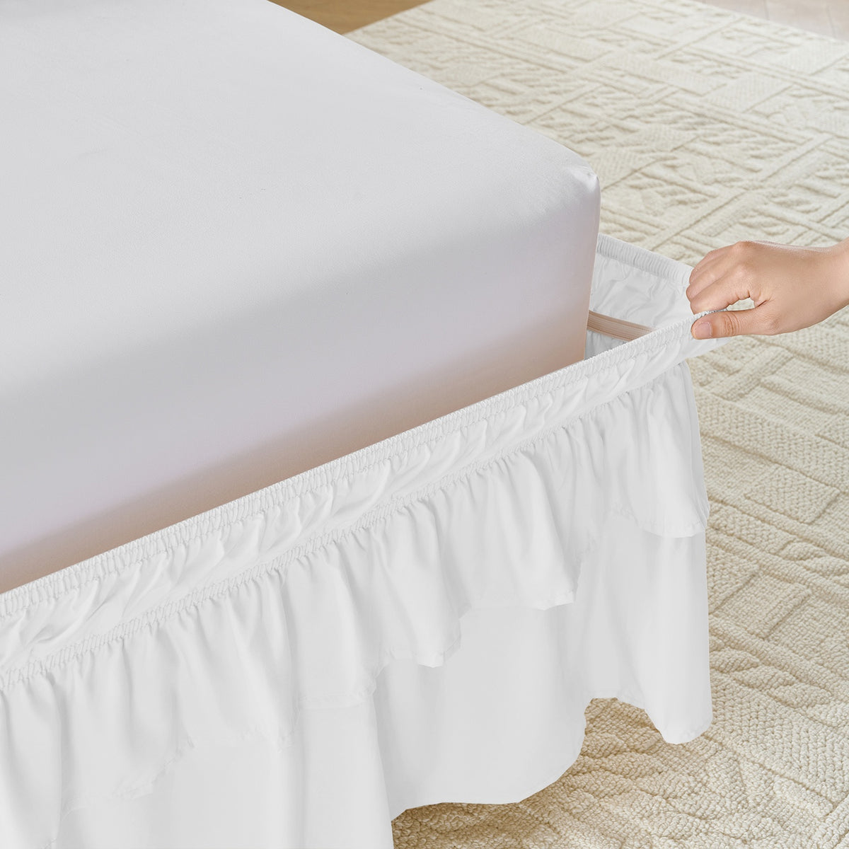 Ruffle Bed Skirt 16 Inch Drop Elastic Wrap Around – Twin Full Queen King/CK, 10 Colors, Easy No-Lift Install, Machine Washable Dust Ruffle