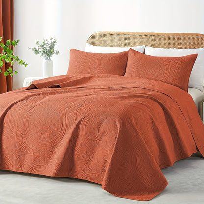 Quilt Set Queen Size 2/3 Piece Lightweight Microfiber Bedspread Soft Cool Coin Pattern Coverlet for All Seasons – Modern Summer Quilt with Pillow Cases for Bedroom Family Gift