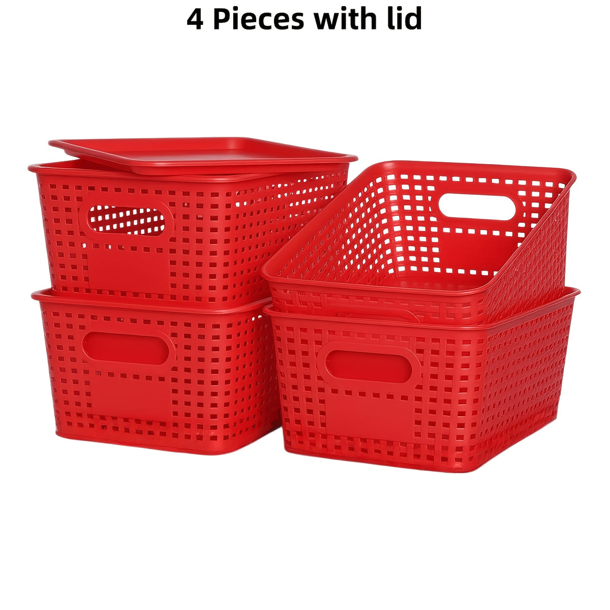 Storage Bins with Lids 4/8pcs Space-Saving Organizer 10"x7"x4" – Shelf Closet Desk Organizer for Dorm Playroom Office, Includes File Organizer Bag, White Black Gray Red