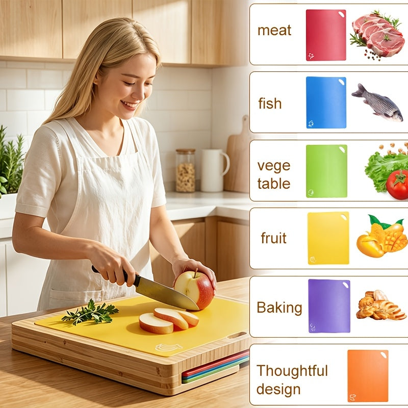 Bamboo Cutting Board Set for Kitchen, 7-Piece Chopping Board with Juice Groove for Meat Cheese Bread Vegetables Fruits, Cheese Platter Charcuterie Board, Housewarming Gift for Home Dormitory
